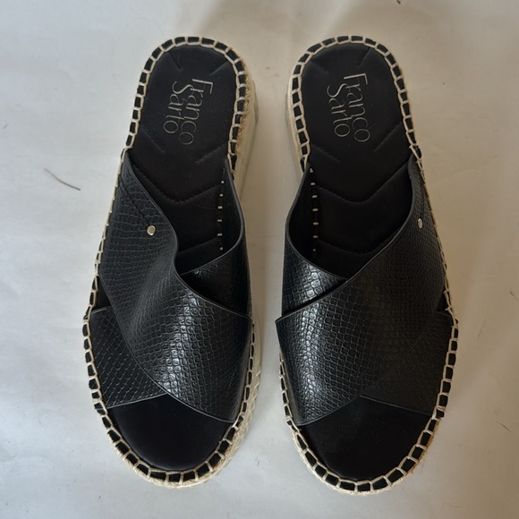 FRANCO SARTO Birch Black Vegan Leather Platform Espadrille Sandals 7.5 EUC $100 - Picture 3 of 10